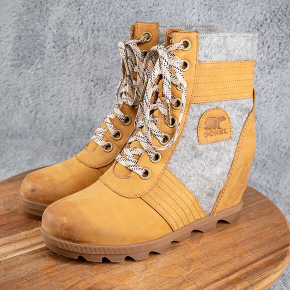 Sorel Ankle Boots Womens 9 Brown Lexie Round Toe Laced Up Wedge Heel Leather - Picture 5 of 9